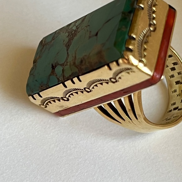Native American Navajo Ray Morton Whirling Wind 18K Turquoise Ring - Picture 7 of 16